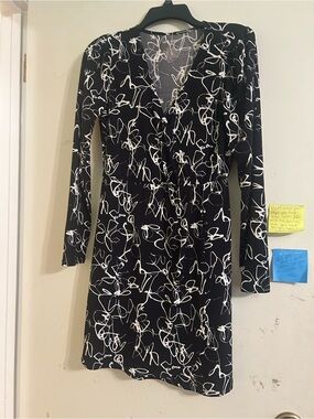 Nine West Black Dress with White Abstract Scribble Print